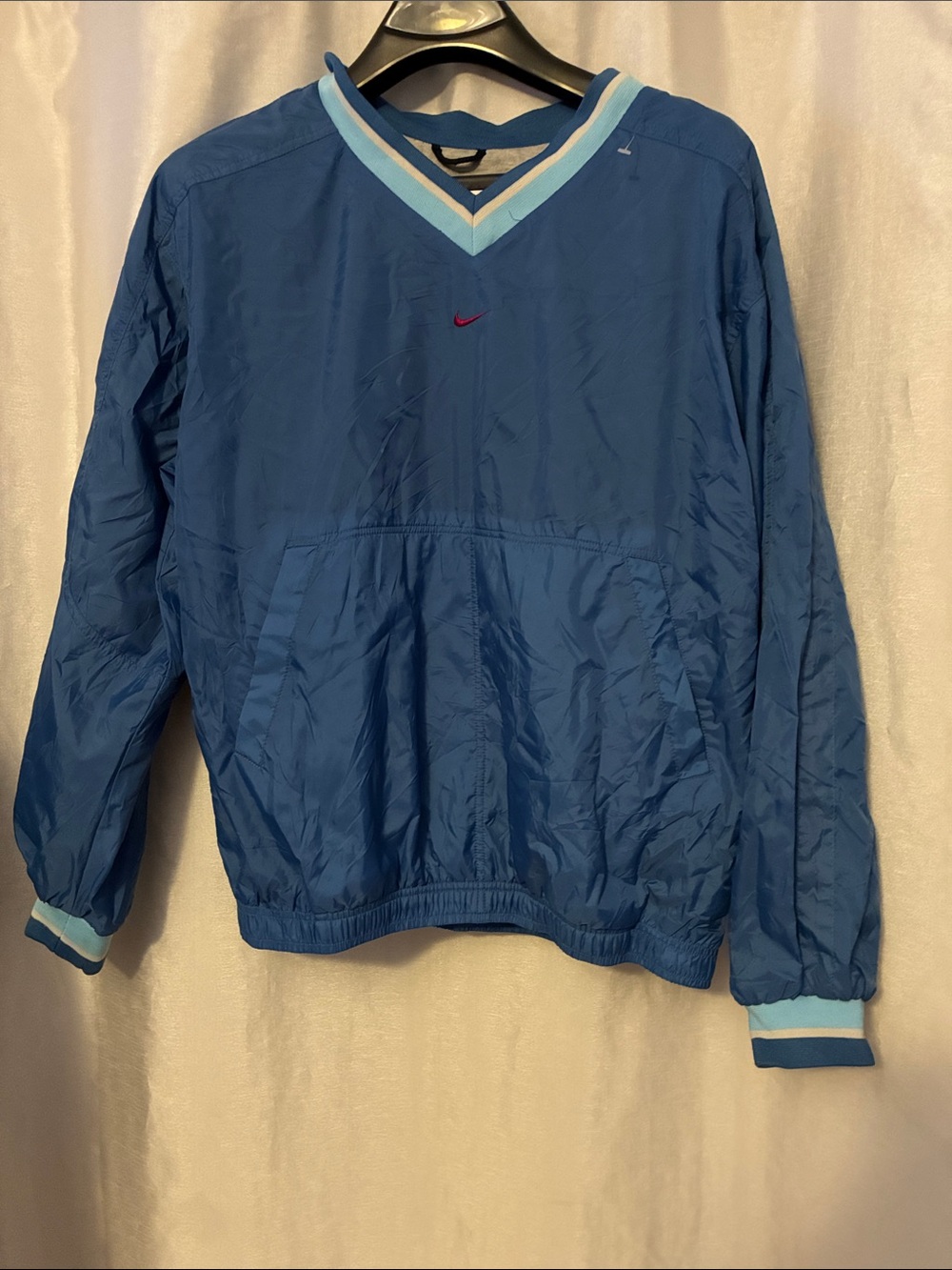Vintage 90s Nike Center Swoosh Windbreaker Pullover Blue V-neck nylon